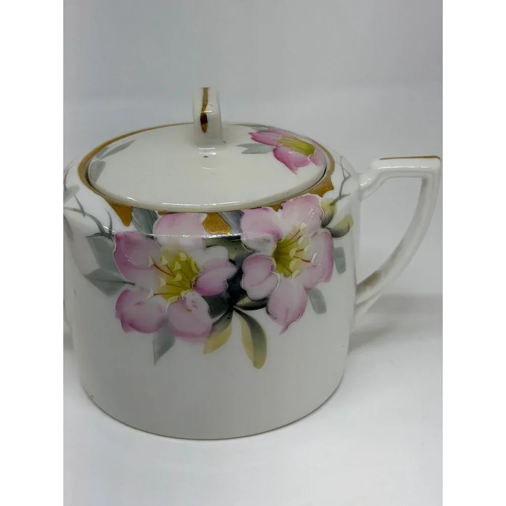 VTG Noritake‎ Azalea Nippon Sugar Hand-Painted Pink Floral Sugar Bowl w Lid 4.5